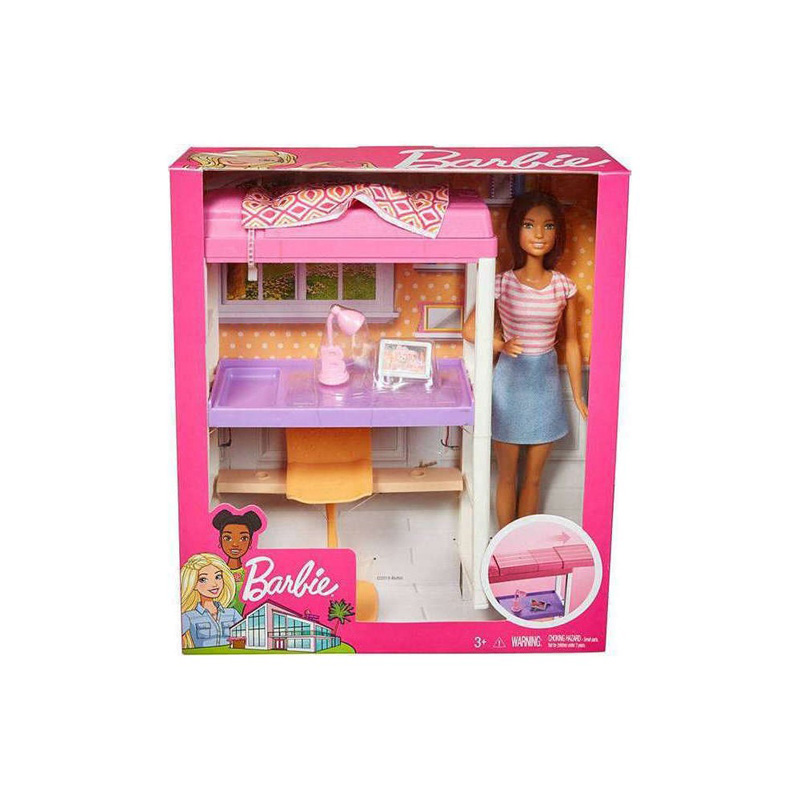 Barbie Δωμάτιο Με Κούκλα Καστανή - Κρεβάτι Και Γραφείο MATTEL (FXG52/DVX51)  - yuppietoys.gr