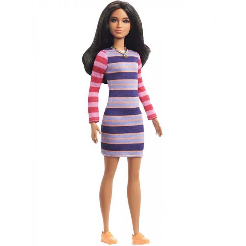 Barbie Fashionistas Κούκλα No 147 Original Μελαχρινή Κούκλα Με Φόρεμα  Striped Dress MATTEL (GHW61/FBR37) - yuppietoys.gr