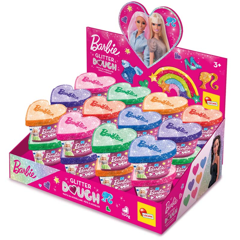 Barbie Dough Πλαστελίνη Glitter σε Βαζάκι Καρδούλα - 4 Χρώματα - 1 Τεμάχιο  Lisciani (88744) - yuppietoys.gr