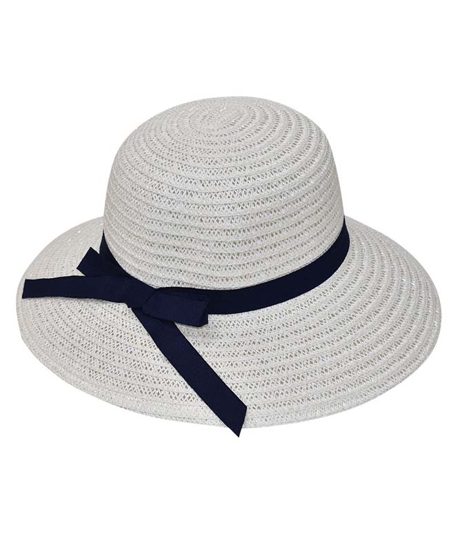 Γυναικείο Καπέλο Παραλίας Με Κορδέλα Λευκό Μ57 (7305-2) - yuppietoys.gr